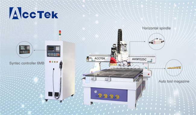 ATC 3 axis cnc router with a horizontal spindle AKM1325C